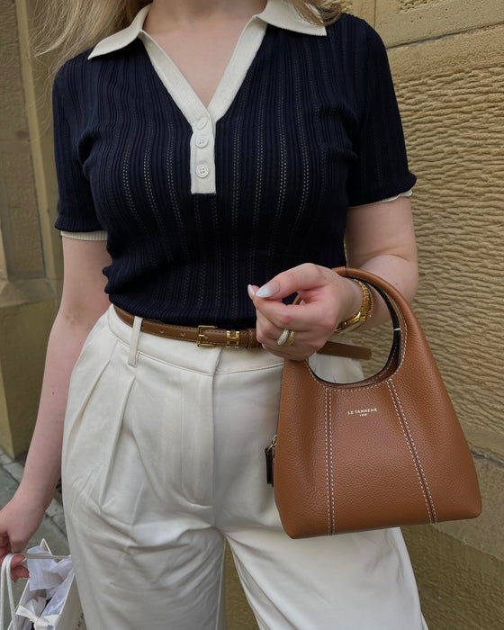 Summer Women Clothing Polo Collar V neck Slimming Color Contrast Patchwork Knitted Top for Women