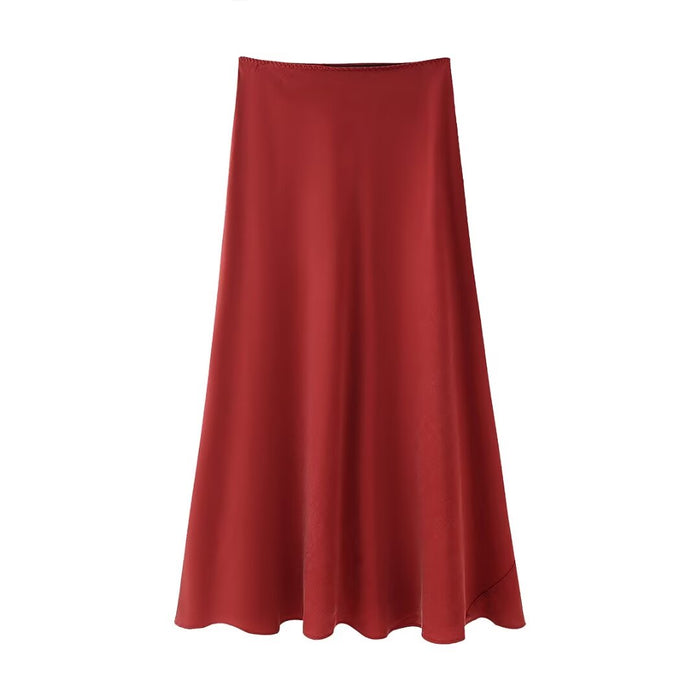 Women Clothing Silk Satin Textured Midi Skirt