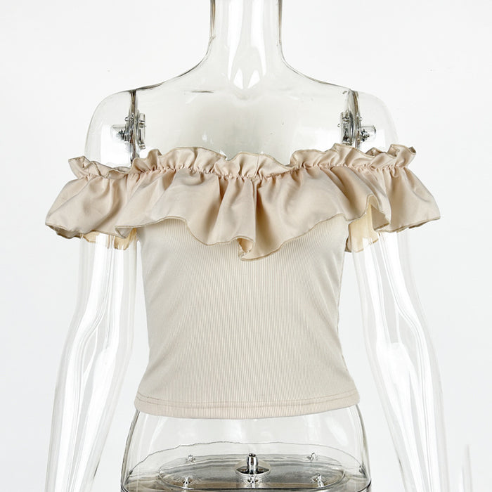 Elegant Women Clothing Solid Color Sexy Off The Shoulder Ruffled Decorative Top