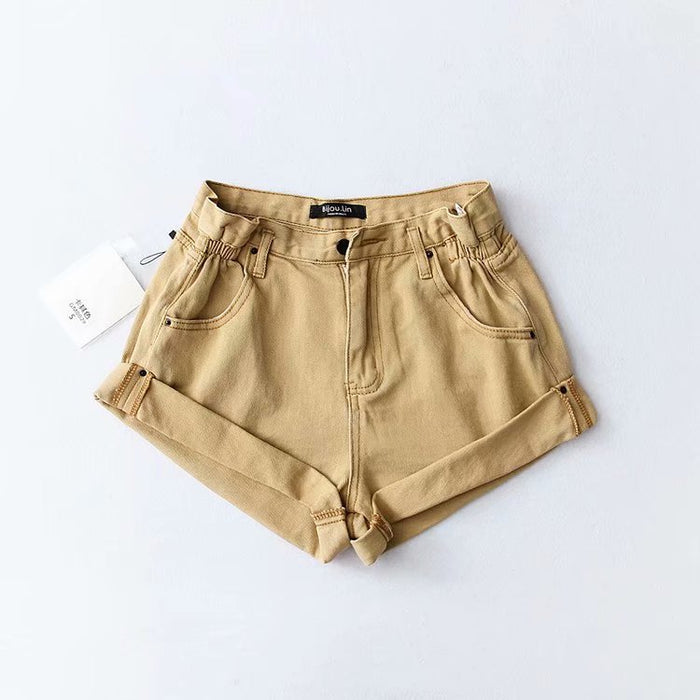 Summer Denim Shorts Elastic Waist Curling Denim Pants Casual Daily Shorts