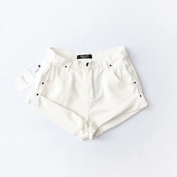 Summer Denim Shorts Elastic Waist Curling Denim Pants Casual Daily Shorts