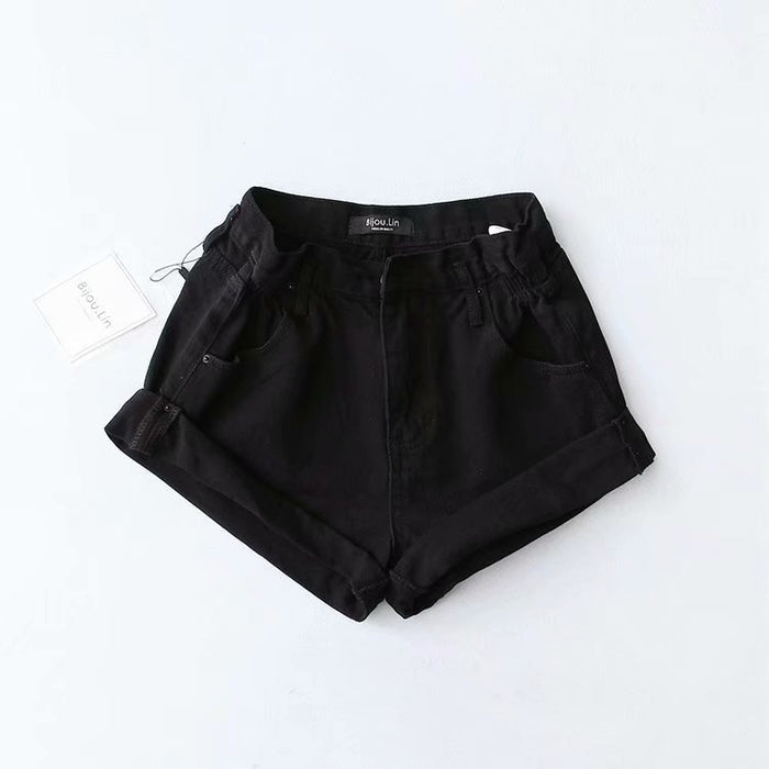 Summer Denim Shorts Elastic Waist Curling Denim Pants Casual Daily Shorts