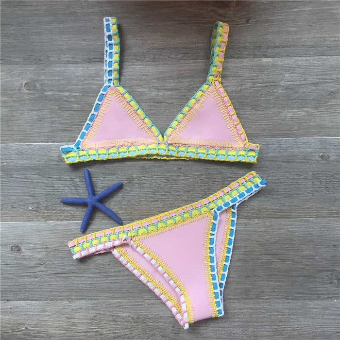 Hand Crocheted Bikini Knitted Stitching Swimsuit Set