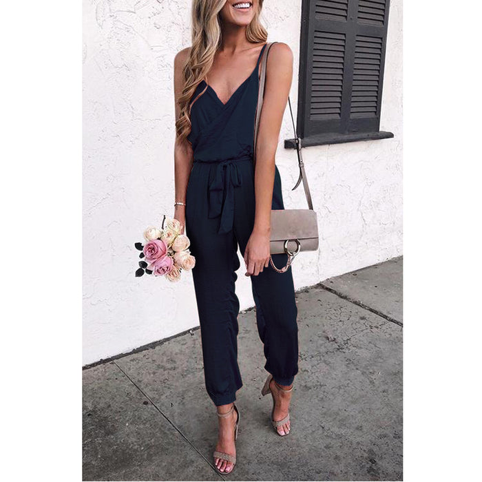 Women Clothing Solid Color Sling Belt Jumpsuit