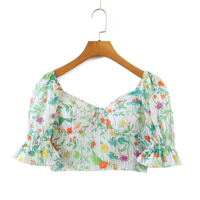 F00171678 Summer Wind Women Floral Chest Pad Short Sleeve Shirt