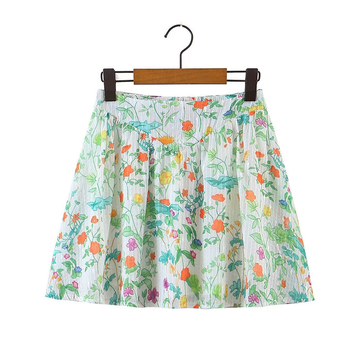 F00170729 Seaside Vacation Small Floral Pleated Waist Tight Skirt