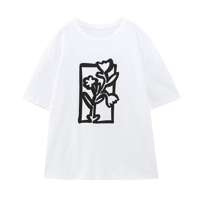 Women Simple Girl Pattern Printed T shirt