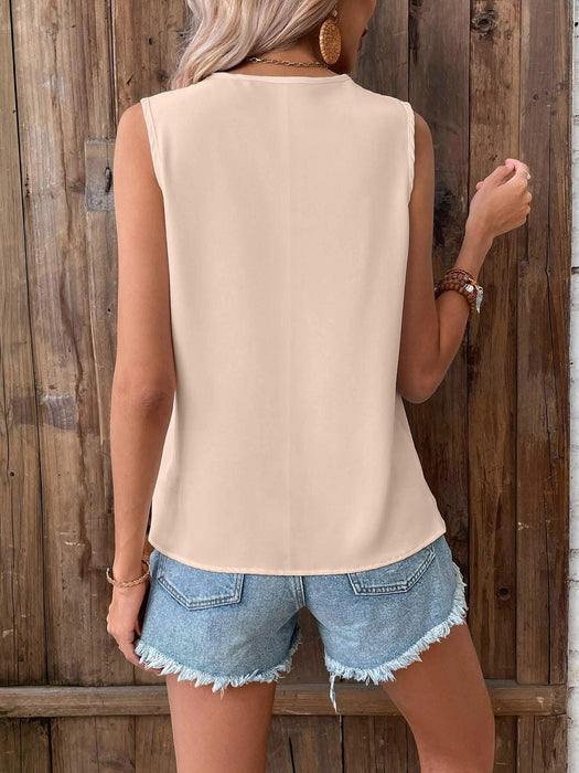 Summer Lace Top V Neck Pullover Casual Shirt Sleeveless Vest Women