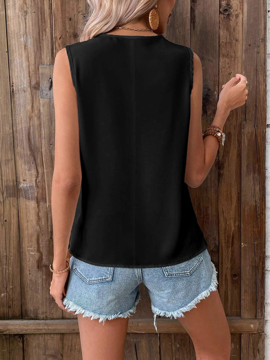 Summer Lace Top V Neck Pullover Casual Shirt Sleeveless Vest Women