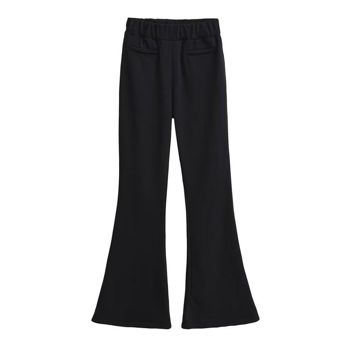 Fall Women Clothing Elastic Waistband Lace up Bell Bottom Pants Solid Color Slim Fit Slimming Sports Trousers