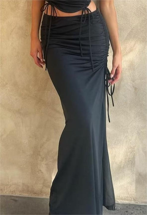 High Waist Drawstring Skirt Women Spring Summer Slim Slimming Asymmetric Sheath Dress