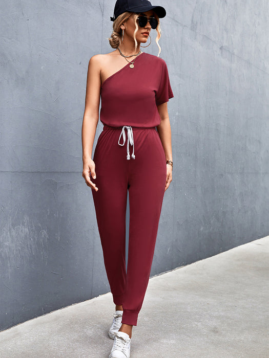 Women Clothing Diagonal Shoulder Jumpsuit