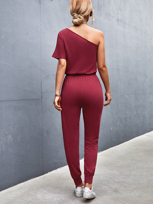 Women Clothing Diagonal Shoulder Jumpsuit