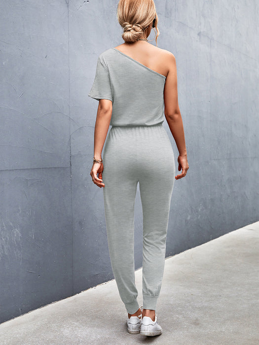 Women Clothing Diagonal Shoulder Jumpsuit