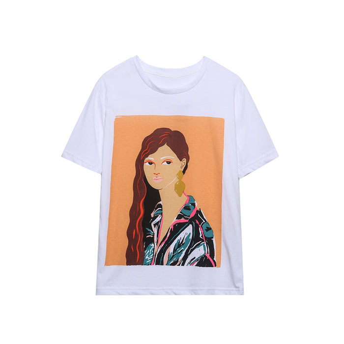 Women Clothing Abstract Painting Girl Pattern Printed T shirt