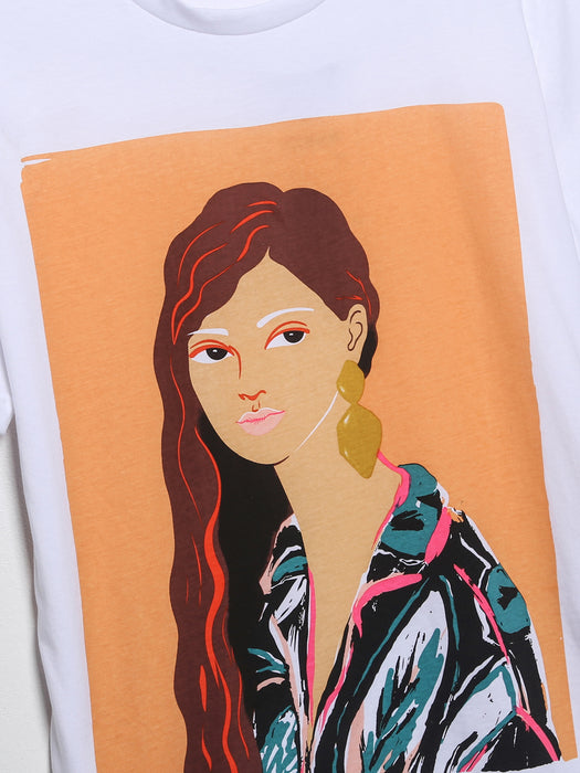 Women Clothing Abstract Painting Girl Pattern Printed T shirt