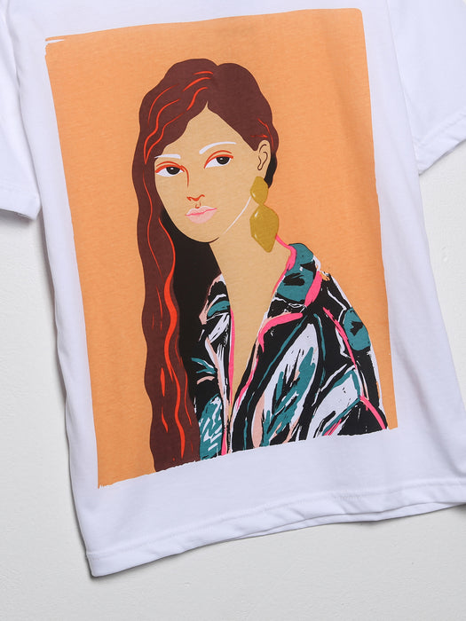 Women Clothing Abstract Painting Girl Pattern Printed T shirt