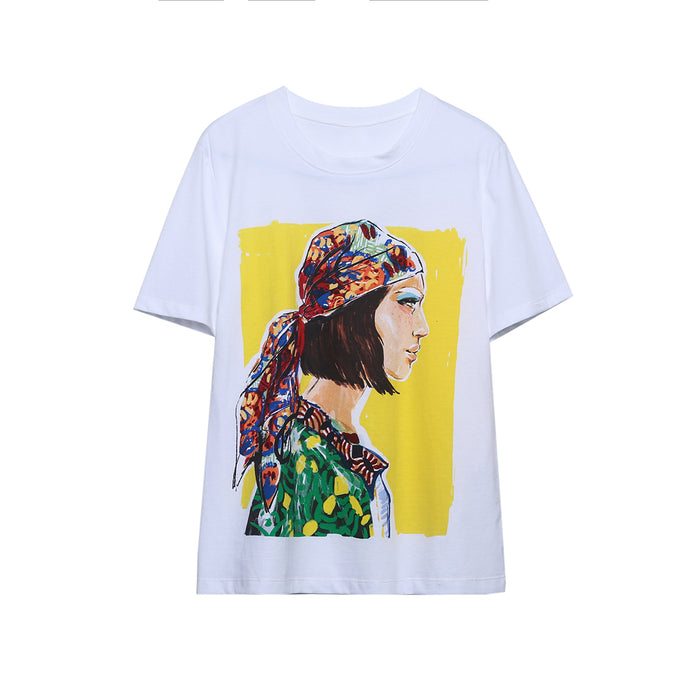 Spring Women Girl Pattern Print T shirt Women