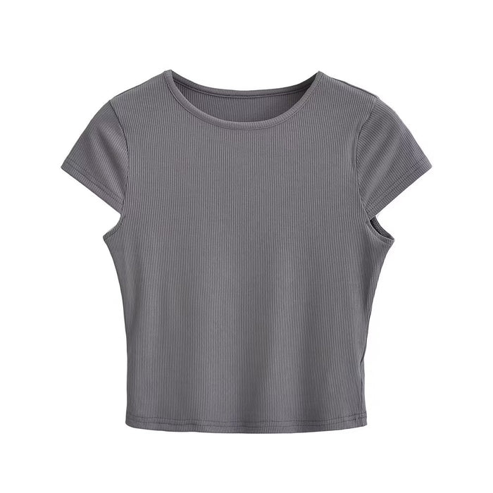 Basic round Neck T shirt Women Summer Stretch Slim Fit Cropped High Waist Short Sleeve Top