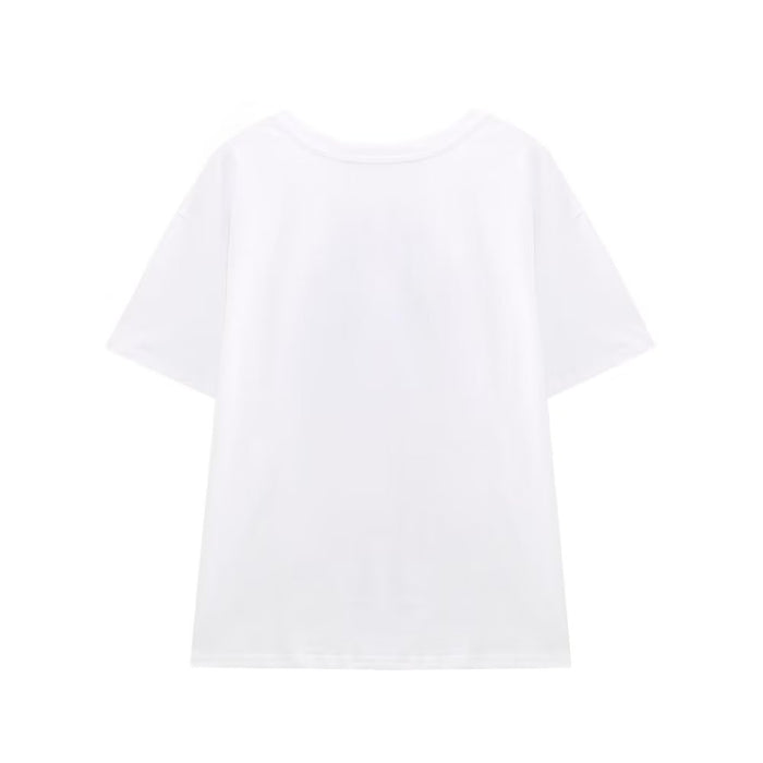 Summer Women Clothing White Short Sleeve Top round Neck Loose Girl Printed Tshirt