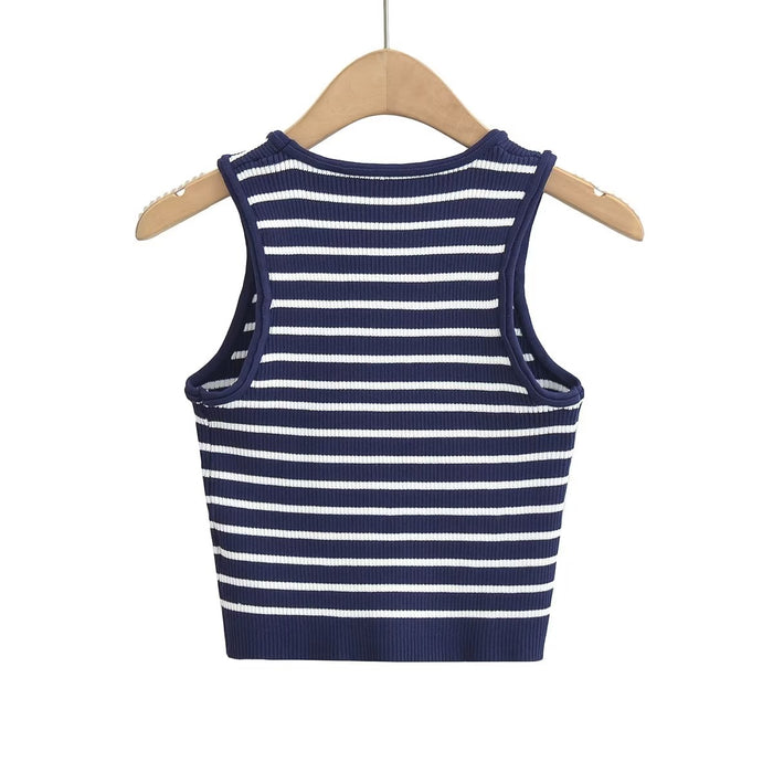 WomenClothing Navy Blue Striped Knitted Vest Top