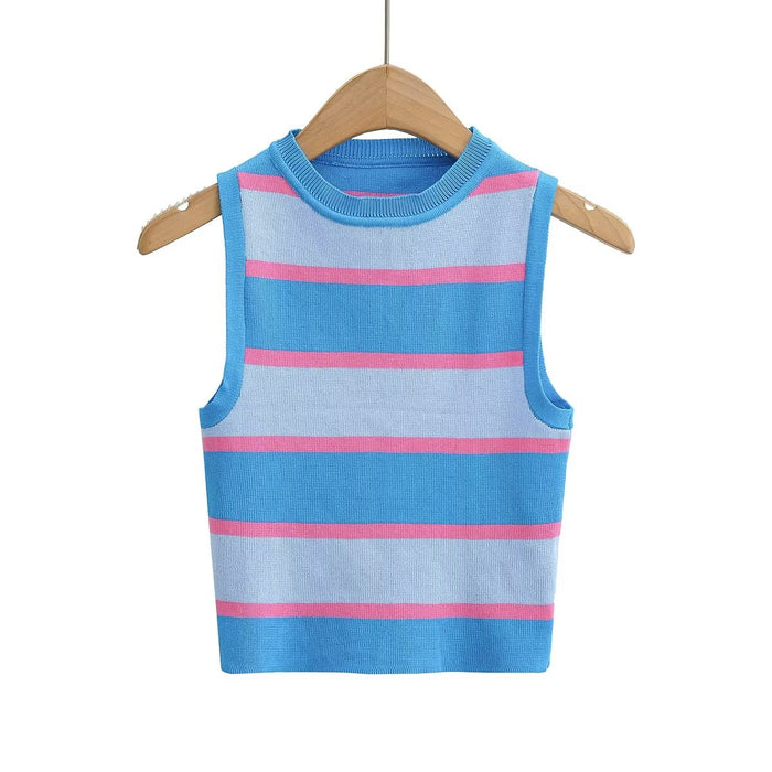 Color Striped Innerwear Camisole Short Women Summer Outer Wear Slim Fit Underwear Knitted Top