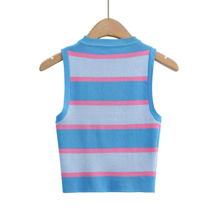 Color Striped Innerwear Camisole Short Women Summer Outer Wear Slim Fit Underwear Knitted Top