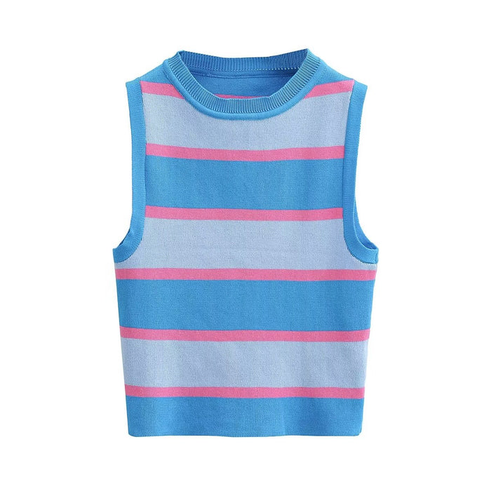 Color Striped Innerwear Camisole Short Women Summer Outer Wear Slim Fit Underwear Knitted Top