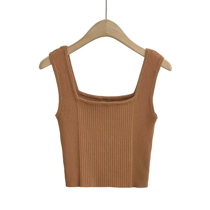 Camisole Summer Women All Match Bottoming Tight Short Square Collar Knitted Vest