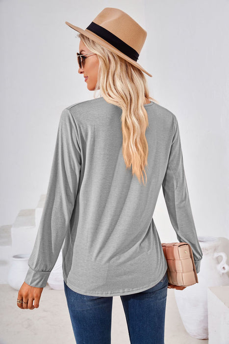 Autumn Winter Solid Color Square Collar Pleated Jacquard Long Sleeve Loose Fitting T shirt Top Women