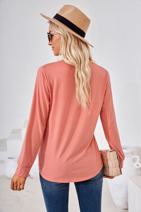 Autumn Winter Solid Color Square Collar Pleated Jacquard Long Sleeve Loose Fitting T shirt Top Women