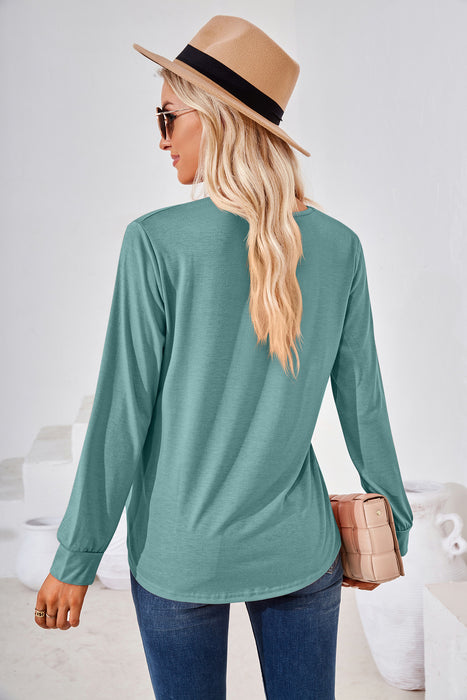 Autumn Winter Solid Color Square Collar Pleated Jacquard Long Sleeve Loose Fitting T shirt Top Women