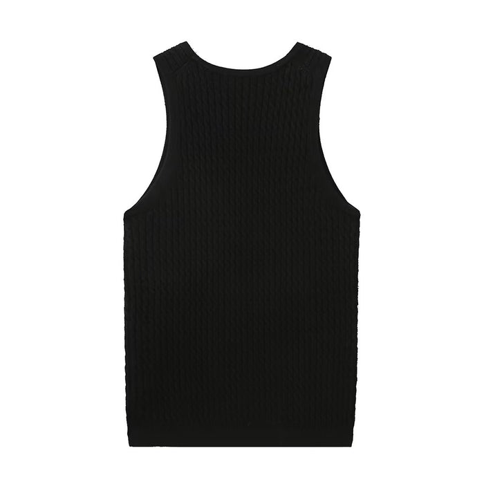 Early Autumn Women Clothing round Neck Solid Color All Matching Sleeveless Eight Strand Knitted Vest Top