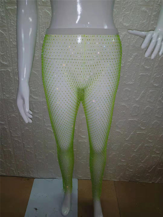 Top Product Stage Sexy Mesh Rhinestone Waist Slimming Women Pants