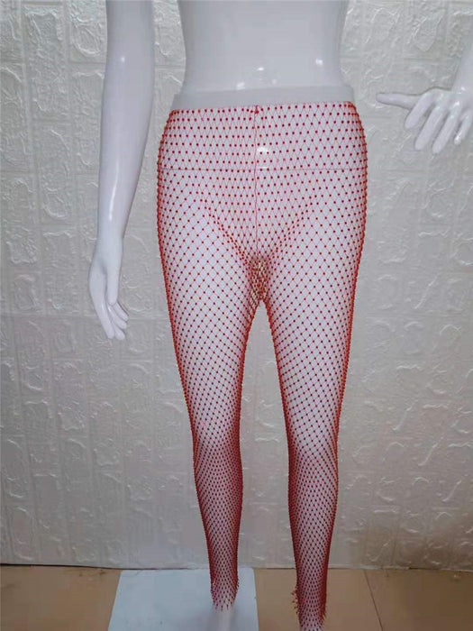 Top Product Stage Sexy Mesh Rhinestone Waist Slimming Women Pants