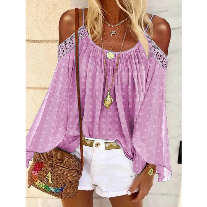 Summer Women Bohemian off Shoulder Long Sleeve T shirt Sling Top