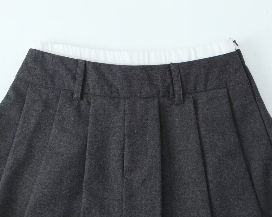 Winter Double Layer Waist Wide Pleated Culottes Women Shorts Skirt