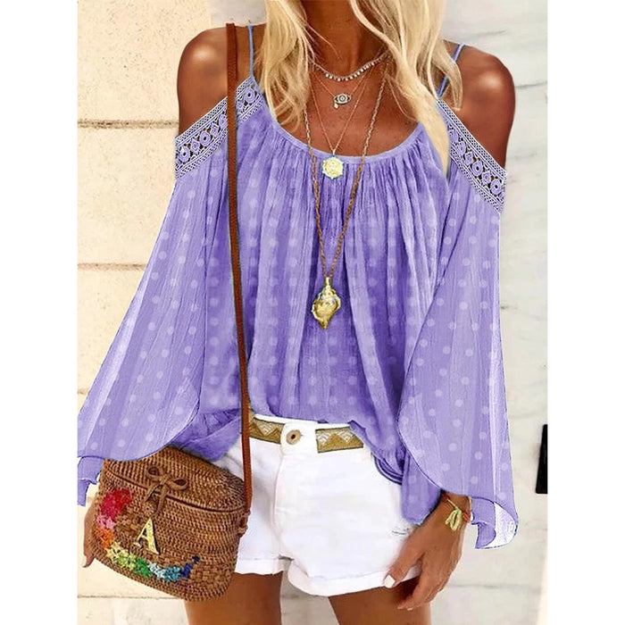 Summer Women Bohemian off Shoulder Long Sleeve T shirt Sling Top