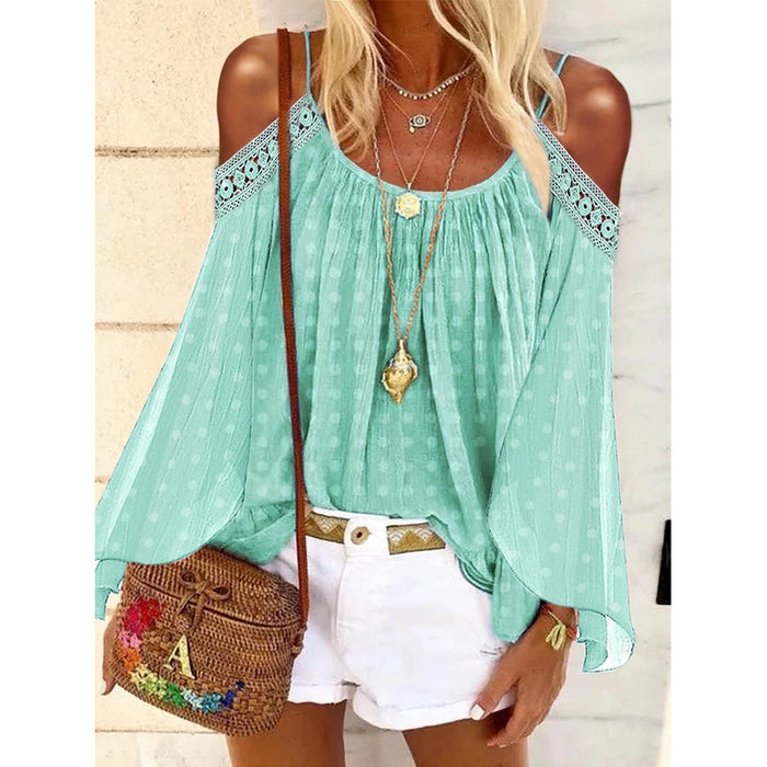 Summer Women Bohemian off Shoulder Long Sleeve T shirt Sling Top