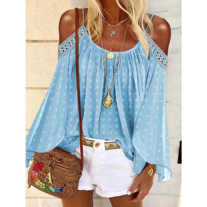 Summer Women Bohemian off Shoulder Long Sleeve T shirt Sling Top