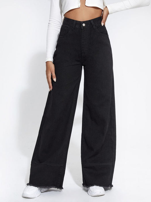 Spring Wide Leg Jeans High Waist Stitching Loose Burrs Trousers Jeans