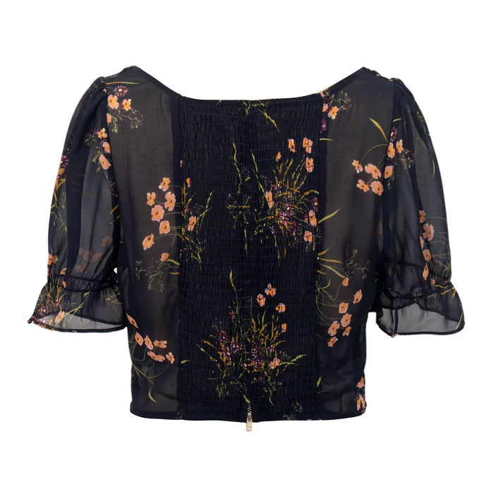 Early Spring French Romantic Casual Floral Sexy Square Neck Bandage Decoration Puff Sleeve Shirt