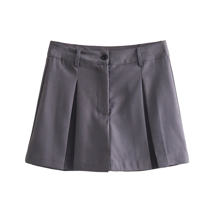 High Waist Gray Pleated Women Design Summer Shorts