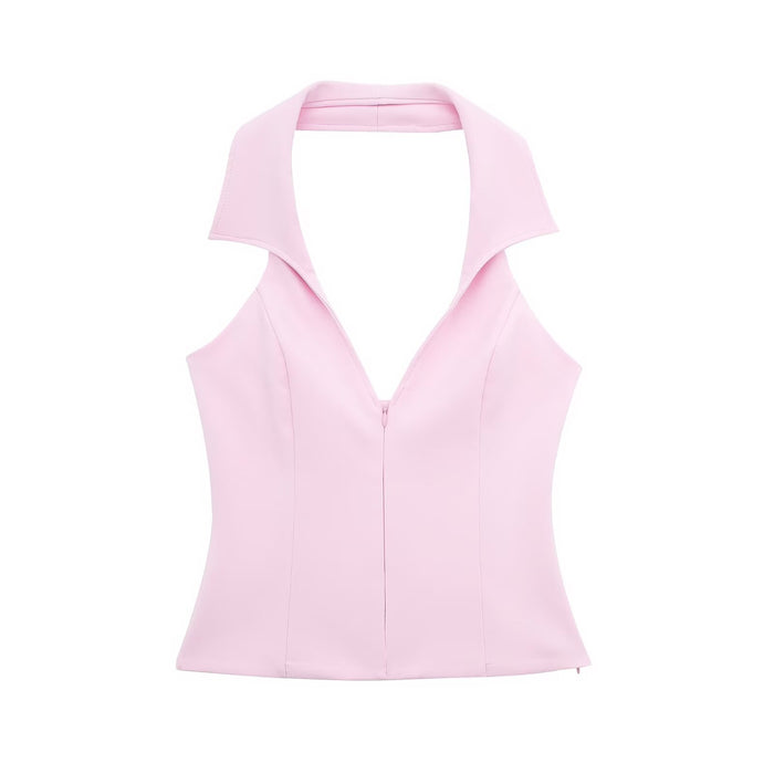 Spring Women Shirt Hanging Collar Top