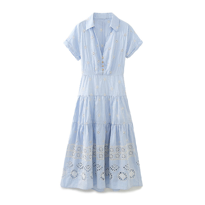 Summer Women Clothing Embroidered Shirt Maxi Dress