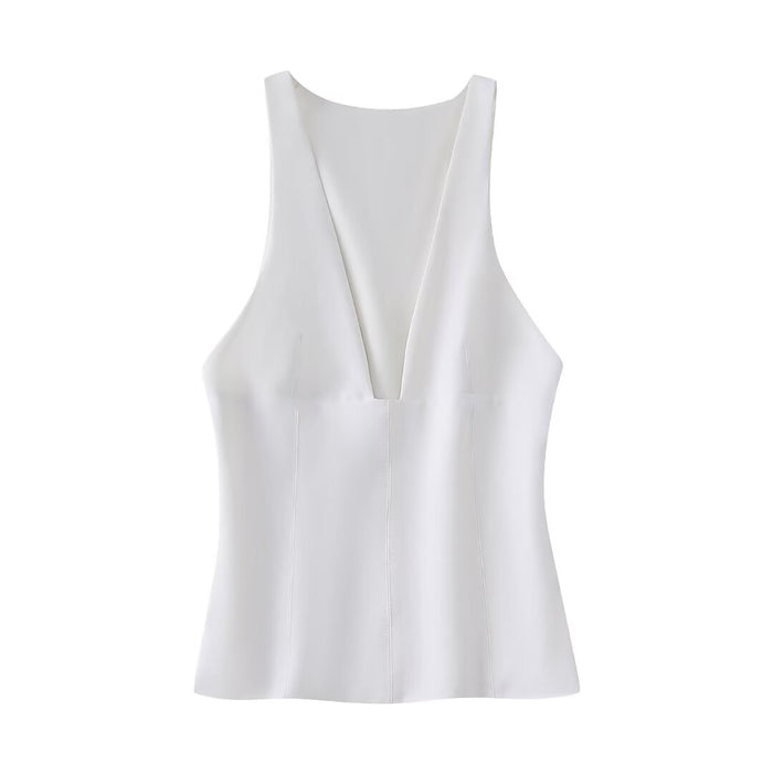 Women Clothing French All Match V Neck Vest Top