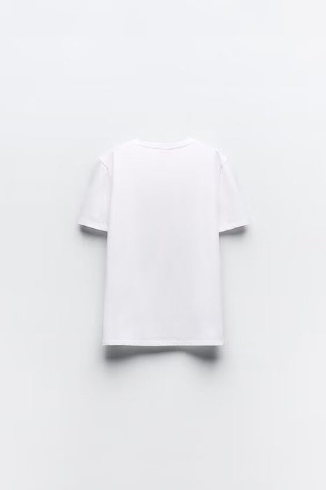 Spring Women Clothing Casual Chest Rendering Simple White T shirt