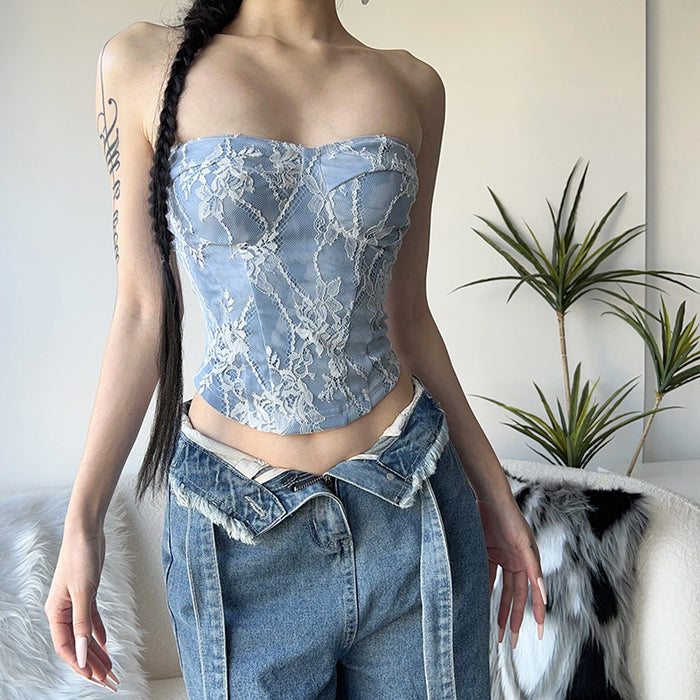 Women Clothing Sexy Bandeau Waist Tight Sexy Slim Fit Cropped Pattern Vest