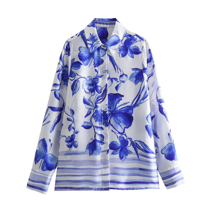 Spring Floral Print Shirt Floral Print Pleated Top