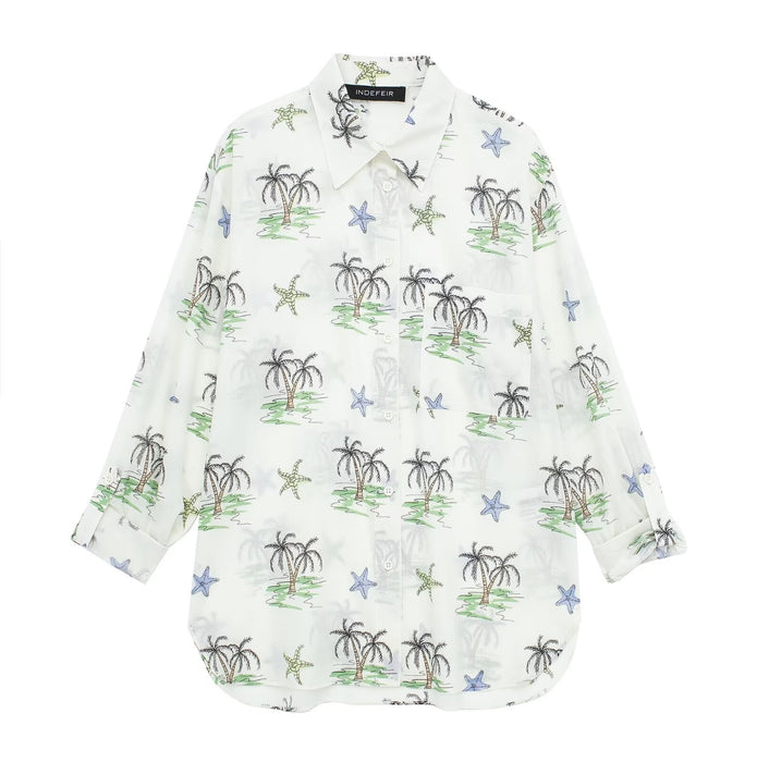 Spring Women Clothing Casual All- Match Printed Shirt